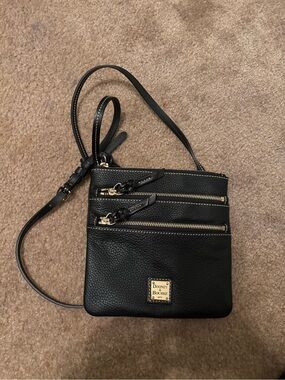 Dooney & Bourke Black Pebble Grain North South Triple Zip Crossbody Bag NWOT